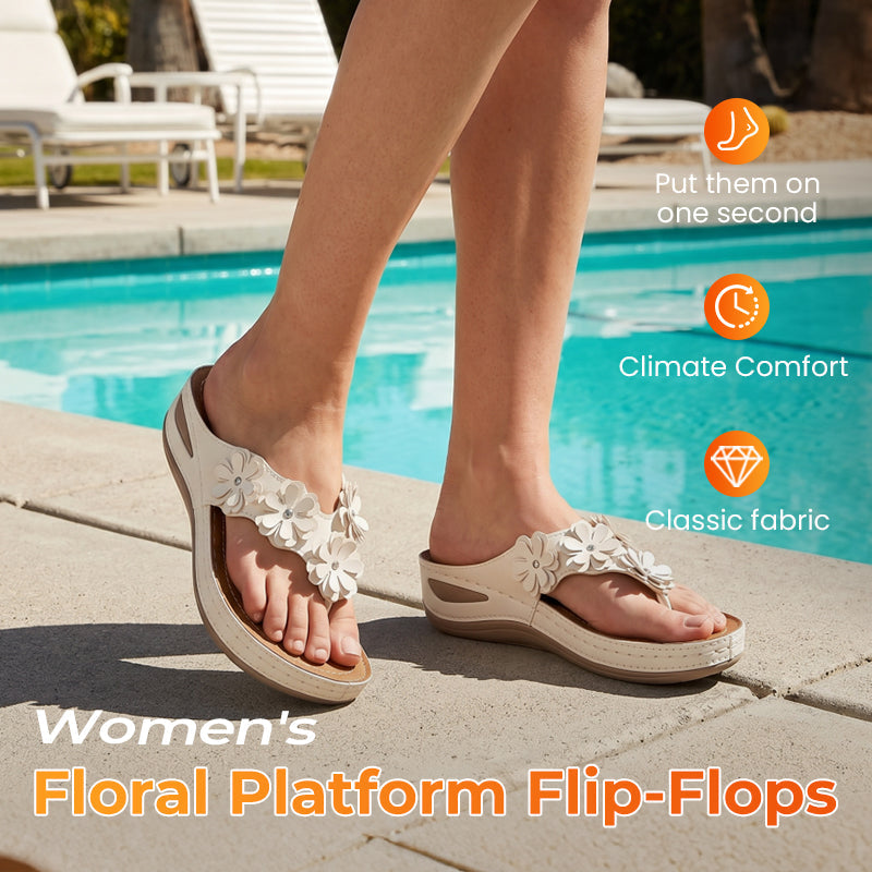đ¸ Women's Floral Wedge Thong Sandals â Floral Accents, Cushioned Arch Support & Non-Slip Outsole â¨