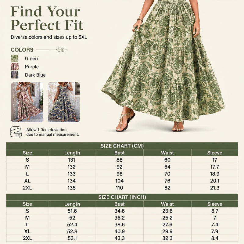 ๐ Women's V-Neck Floral Smocked Maxi Dress โ Elegant, Bohemian, Lightweight ๐ฆ
