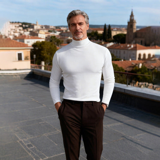 🔥 Men's High Neck Slim Fit T-Shirt - Stretchy & Breathable for Gym or Casual, Modern Style & Comfort 🏃♂️📦