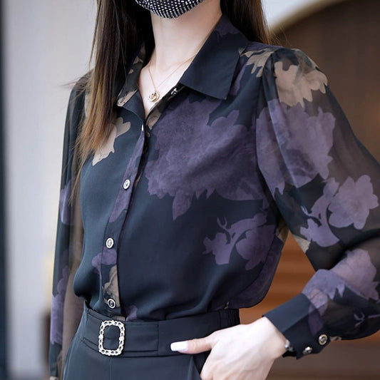 Women's Printed Floral Chiffon Shirt(50% OFF)