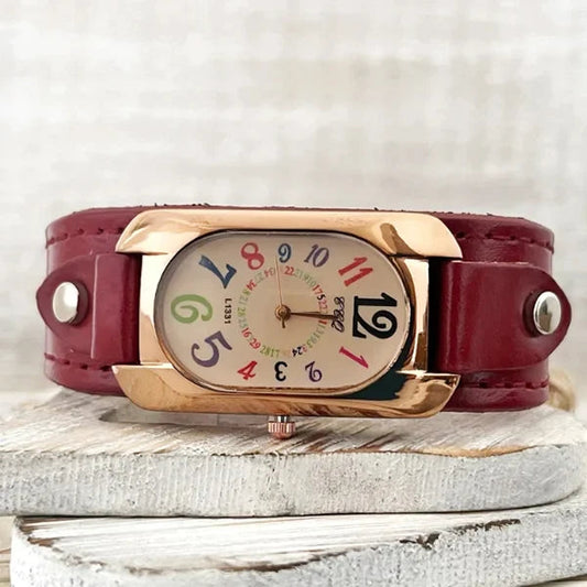Vintage Leather Quartz Stone Women's Watch