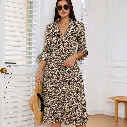 Women's Trendy Leopard Print V-Neck Loose Fit Dress