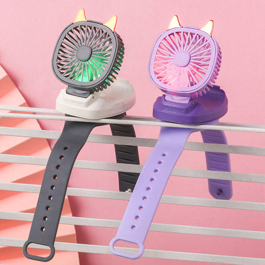 USB Rechargeable Wrist Fan With Comfortable Wrist Strap - Built in colorful LED change light