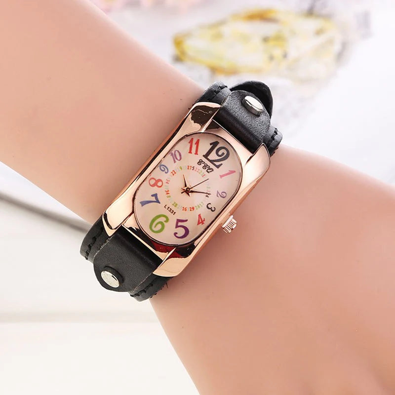 Vintage Leather Quartz Stone Women's Watch