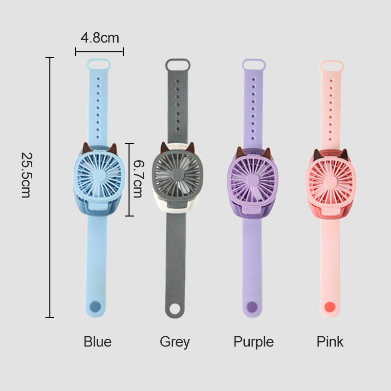 USB Rechargeable Wrist Fan With Comfortable Wrist Strap - Built in colorful LED change light