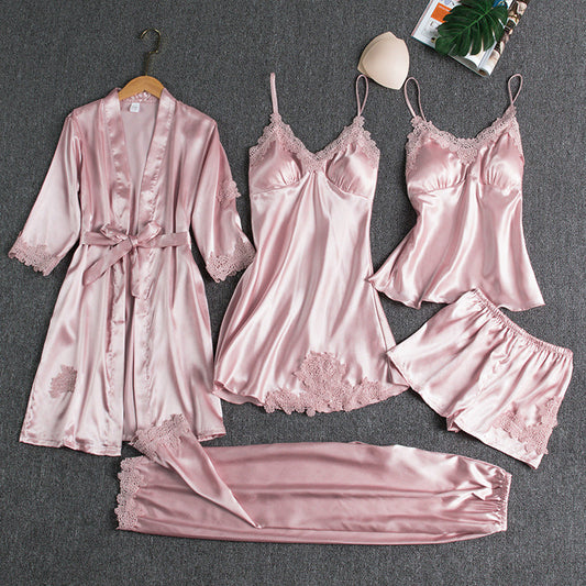 Women's Sexy Lace Trim Sleepwear Five-Piece Sets