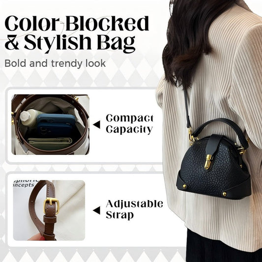 👜 Color-Blocked Bag – Stylish, Metal Hardware, Multi-Way 🧳