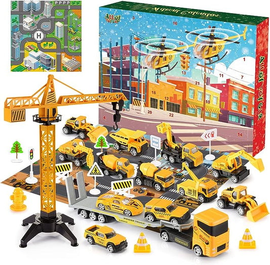 🎁Christmas Gift 50%OFF!!!🚗Kids Advent Calendar for Boys: Alloy Construction Engineering Vehicle Toy Sets