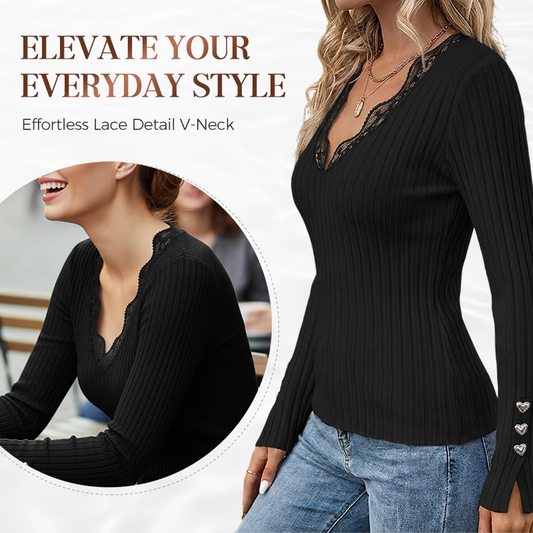 ⏳Time-Limited Special⏰Value Bundle: Lace Detail V-Neck Top for Women + Brooch