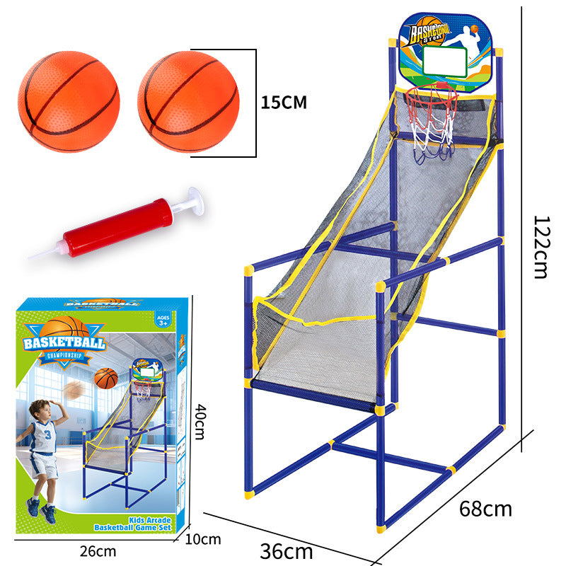 🏀🎯Kids‘ Indoor Basketball Arcade Game – Auto ball return, sturdy & safe. 4 balls + pump included. Quick setup, endless fun! 🧒💨
