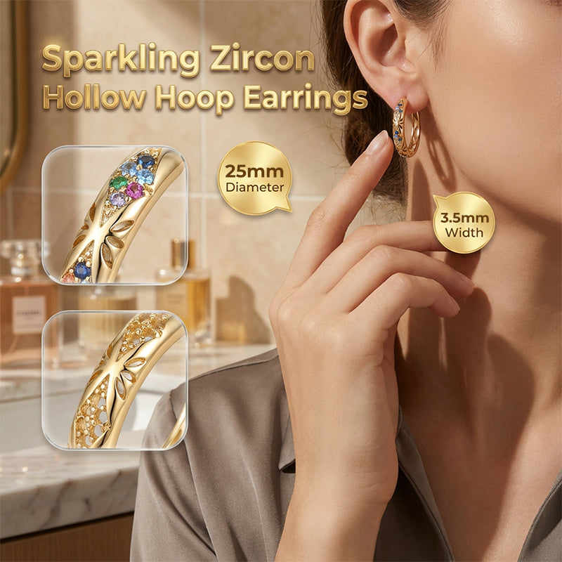 Sparkling Zircon Hollow Hoop Earrings