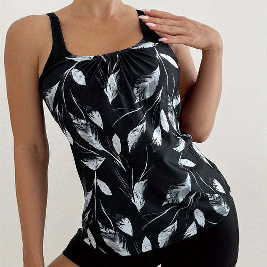 👙 Printed Two-Piece Swimsuit – Tummy Control, 4-Way Stretch, Sun Protection 🌊