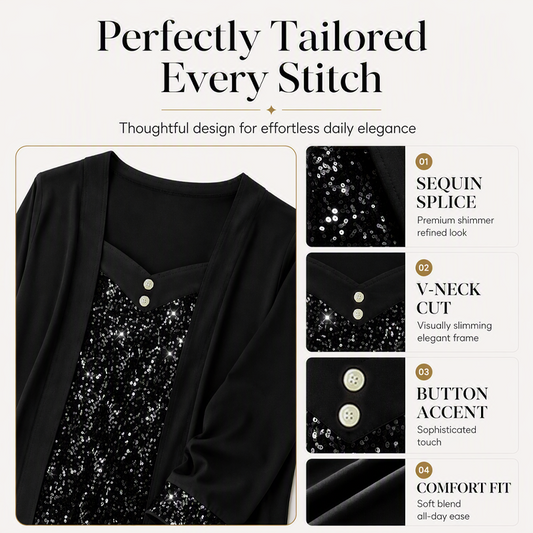 ✨👚Mock Layered Top with Sequin Detail – Eye-Catching Shine & Versatile Wear for Any Occasion