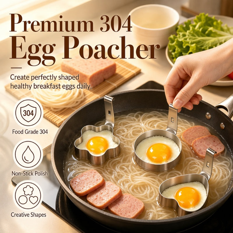 🥚🍳304 Stainless Steel Egg Ring Mold – Fun Breakfast Shapes, Leak-Resistant Flat Base & Easy-Release Design