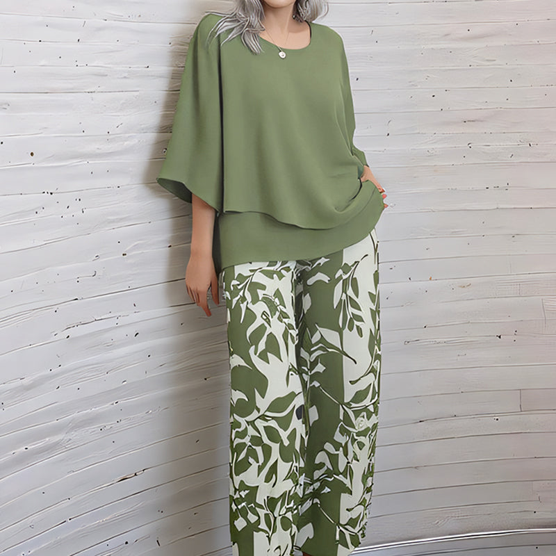 💖Women’s Printed Pants and Crew Neck Top Set