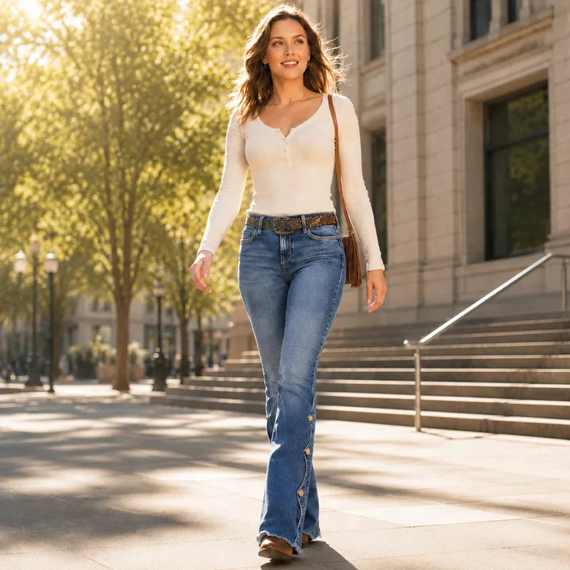 💃Women High Waisted Distressed Flare Jeans