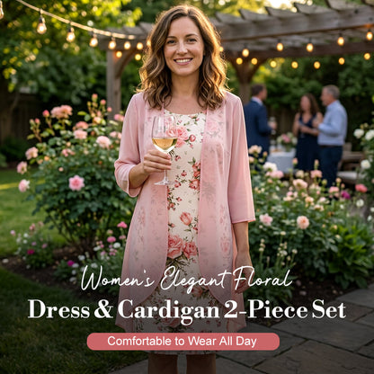 🔥Women's Elegant Chiffon Dress & Cardigan 2-Piece Set