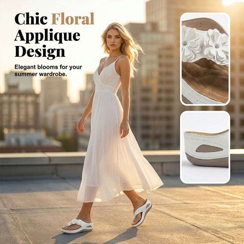 🌸 Women's Floral Wedge Thong Sandals – Floral Accents, Cushioned Arch Support & Non-Slip Outsole ✨