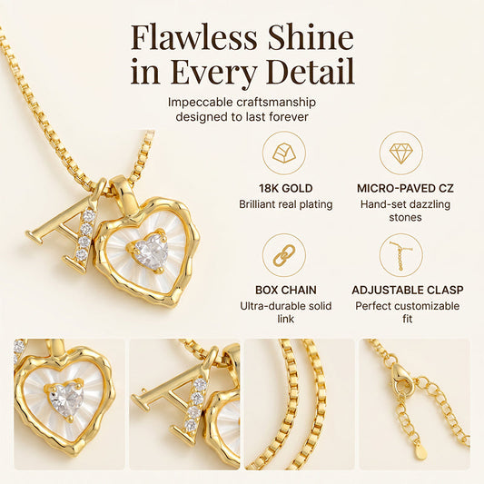 Heart Shaped Letters Micro Pave Chain Necklace – Initial Pendant, Titanium Steel, Adjustable ✨