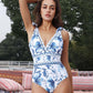 💥 V Neck Lace Up Printed One Piece Swimsuit and Skirt