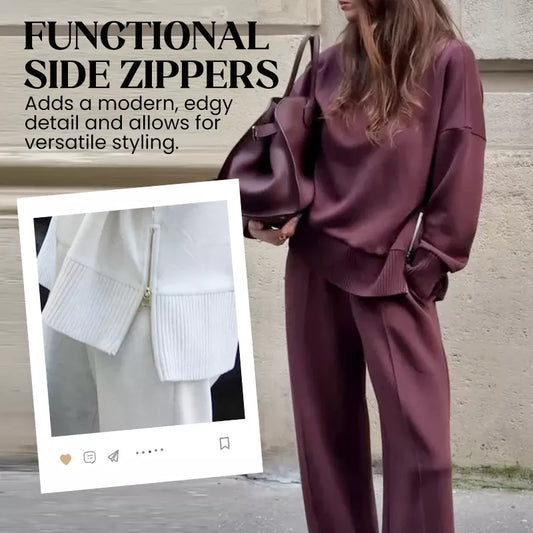 💥High-Neck Side-Zip Sweatshirt & Pants Set 👚👖
