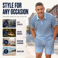 👕 Men's Geometric Print Collared Top & Shorts Set – Modern Pattern & Breathable Coordinated Look 🔷