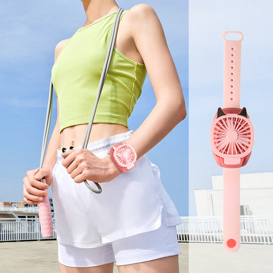 USB Rechargeable Wrist Fan With Comfortable Wrist Strap - Built in colorful LED change light