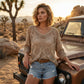 🥰Summer Sale💛Womens Bohemian-Inspired Beige Crochet Top With V-Neck