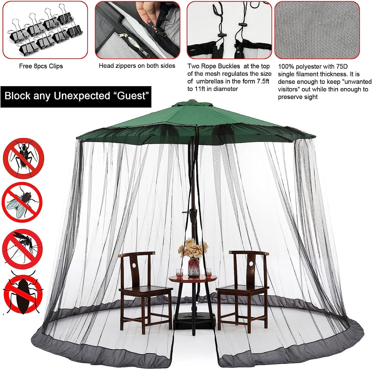 🚩🌞Patio Umbrella Mosquito Netting Screen