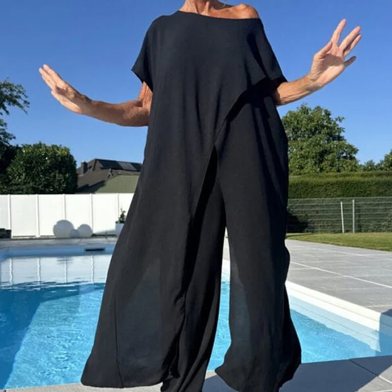 🌷Solid Color Off-Shoulder Top & Pants Set👗