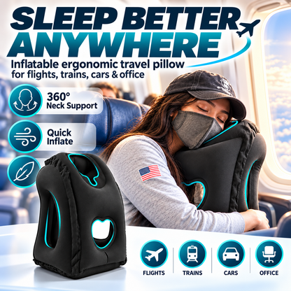 Inflatable Ergonomic Hollow-Cutout Travel Pillow – PVC Flocking, Quick Inflate, With Storage Bag ✨