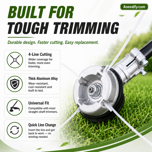 ⚙️🌿 Aluminum Trimmer Head – 4-Line Cutting & Universal Fit – Heavy-Duty & Easy Line Replacement 🏡