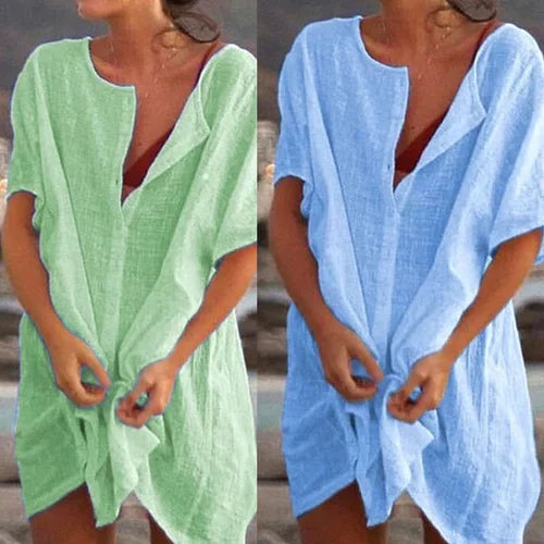 Women's Cotton and Linen Plain Loose Long Shirt