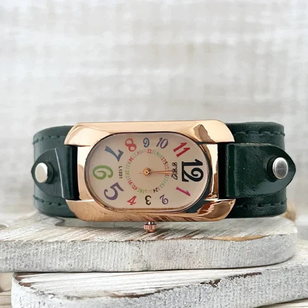 Vintage Leather Quartz Stone Women's Watch