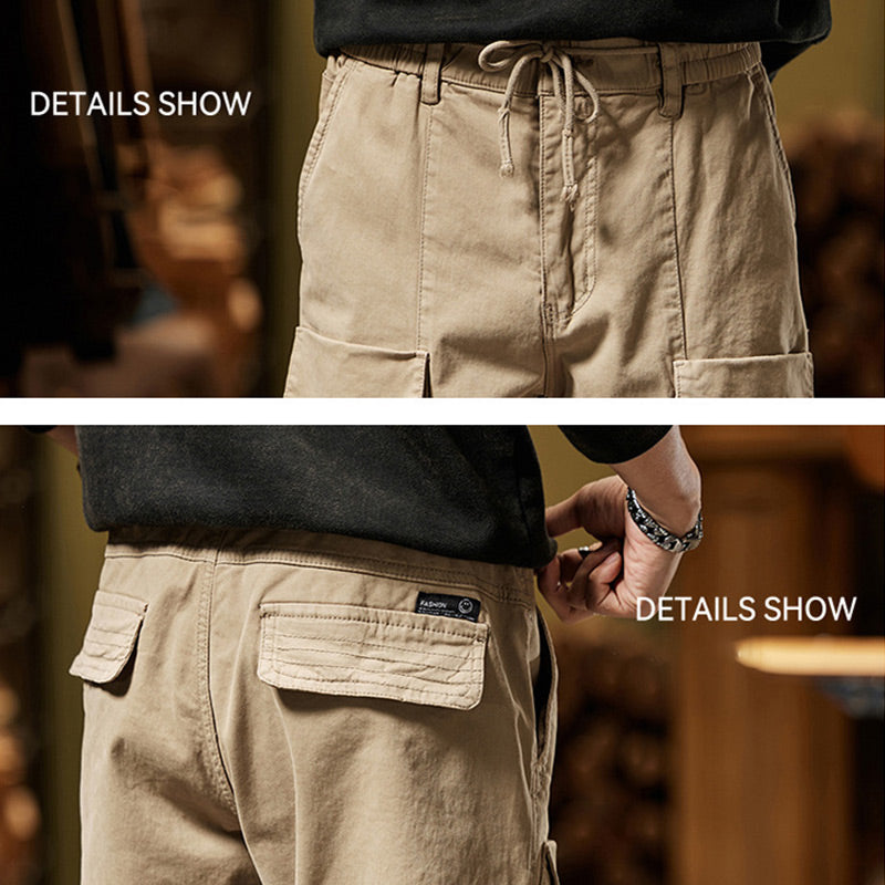 Casual Elastic Waist Multi-Pocket Tapered Pants