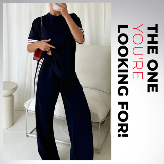 💖Side Stripe Short Sleeve T-Shirt & Wide Leg Joggers Set