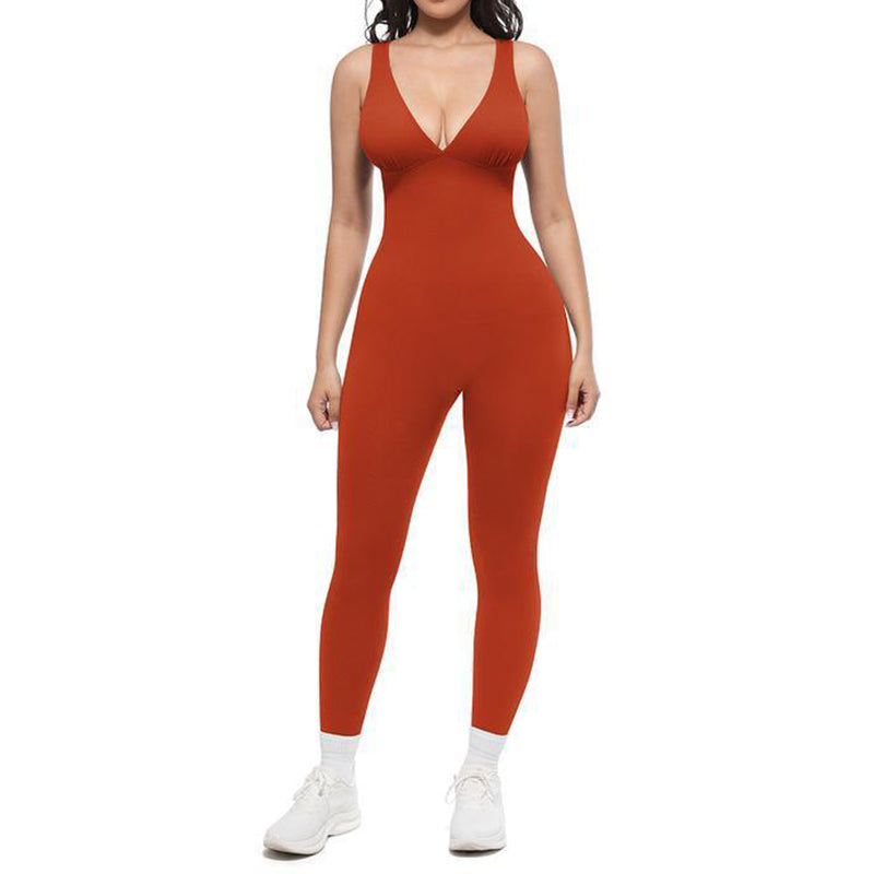 🌸High-Stretch V-Neck Jumpsuit – All-day ease for fitness & beyond. Breathable, flexible & effortlessly chic. Your go-to for movement. 🧘‍♀️💫