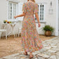 👗Women's Casual Floral Print Short Flutter Sleeve Smocked High Waist Flowy Maxi Dress