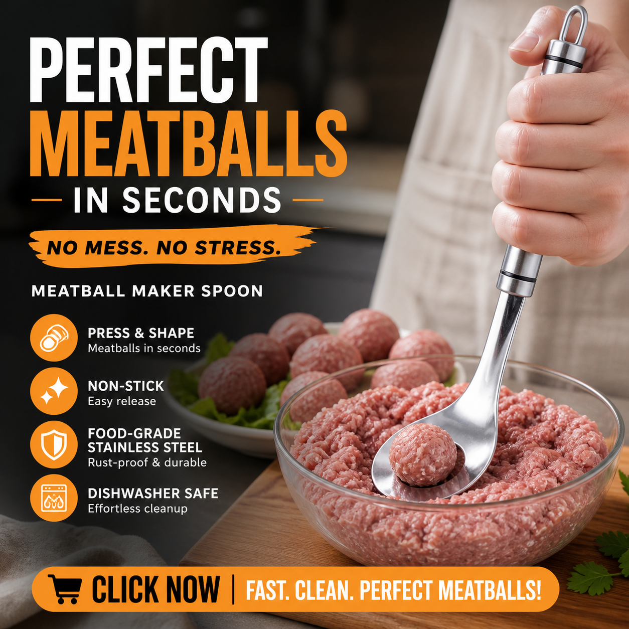 🥳Meatball Spoon! Non-stick, scoop & drain – perfect gift. Mess-free cooking – grab yours! ✅