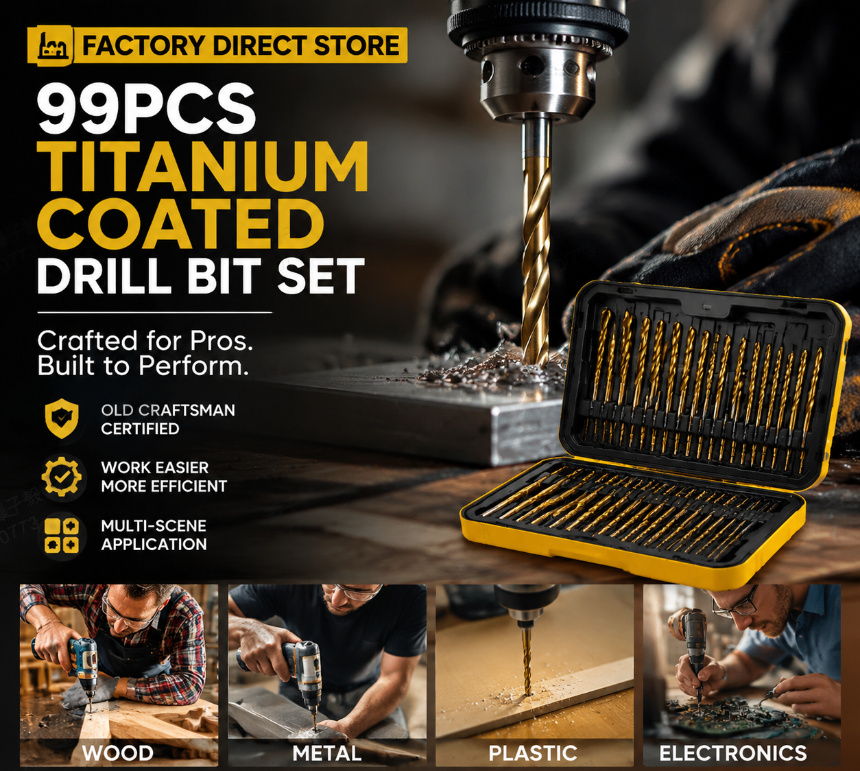 🔥High-efficiency tool favored by veteran craftsmen!Factory Outlet-99pcs Titanium Coated Drill Bit Set