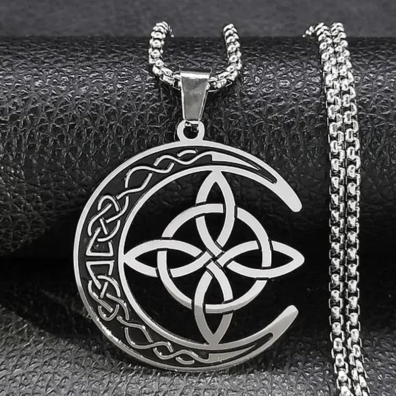 🌙 BUY 1 GET 1 FREE! 🔥 Celtic Moon Pendant Necklace - Stainless Steel & Adjustable Chain, Perfect Unisex Gift for Any Occasion ✨