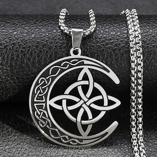 🌙 BUY 1 GET 1 FREE! 🔥 Celtic Moon Pendant Necklace - Stainless Steel & Adjustable Chain, Perfect Unisex Gift for Any Occasion ✨