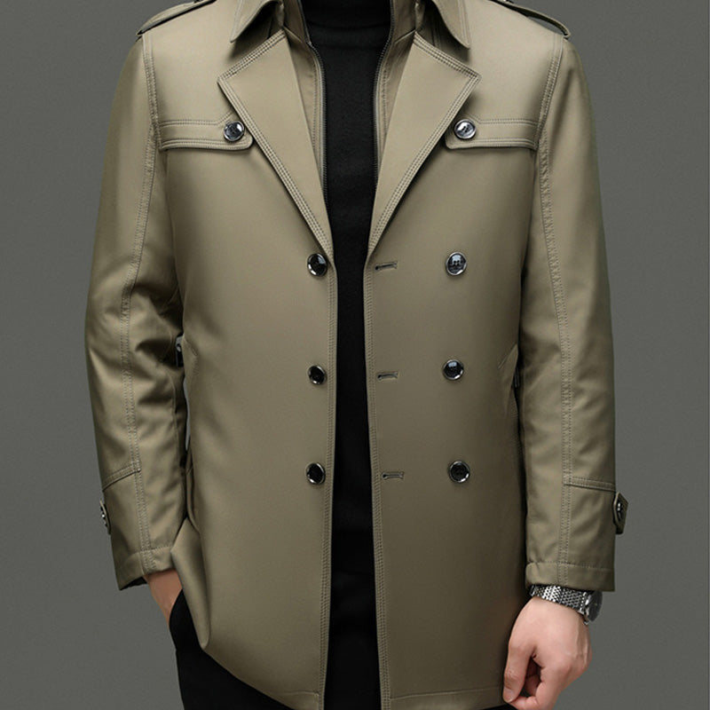 Men's Medium-Length Trench Coat with Detachable Inner