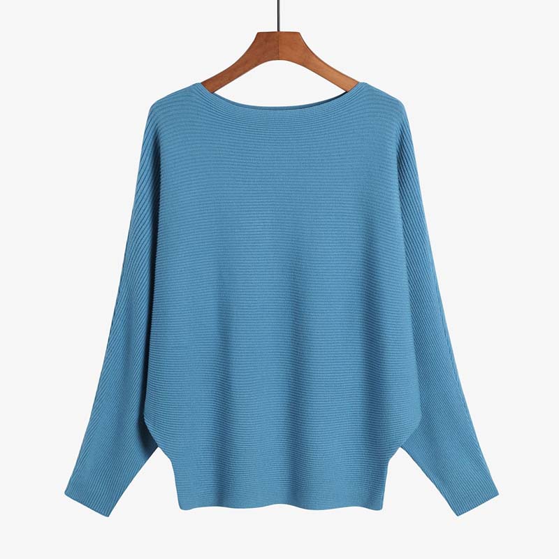 Women's Boat Neck Dolman Sleeve Ribbed Knitted Sweaters