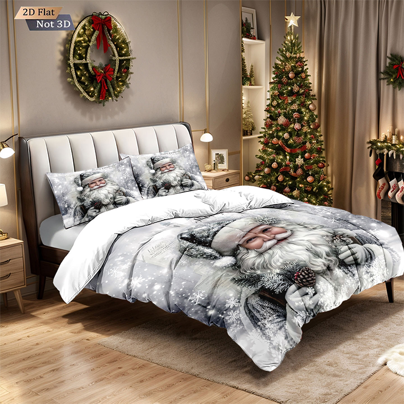 ✨ Festive Christmas 3-Piece Duvet Cover Set - Soft Brushed Polyester with Holiday Patterns for Cozy Seasonal Decor 🛏️❤️