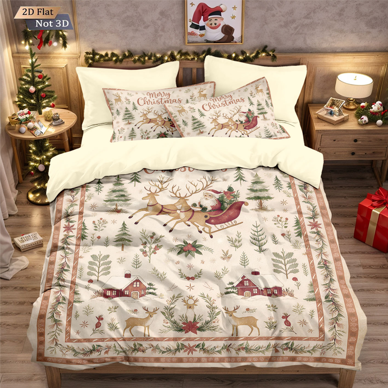 ✨ Festive Christmas 3-Piece Duvet Cover Set - Soft Brushed Polyester with Holiday Patterns for Cozy Seasonal Decor 🛏️❤️