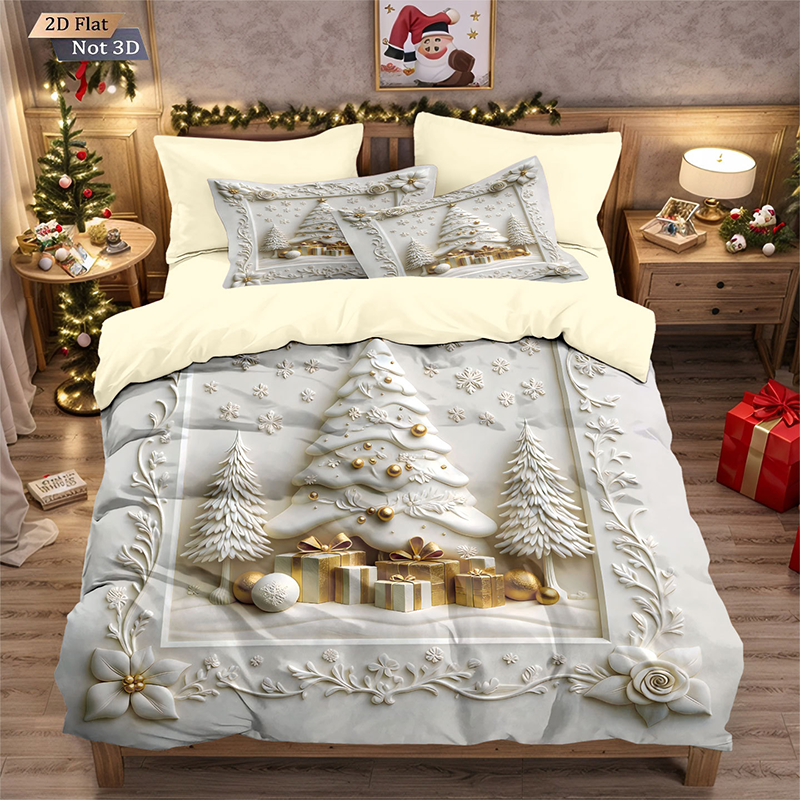 ✨ Festive Christmas 3-Piece Duvet Cover Set - Soft Brushed Polyester with Holiday Patterns for Cozy Seasonal Decor 🛏️❤️