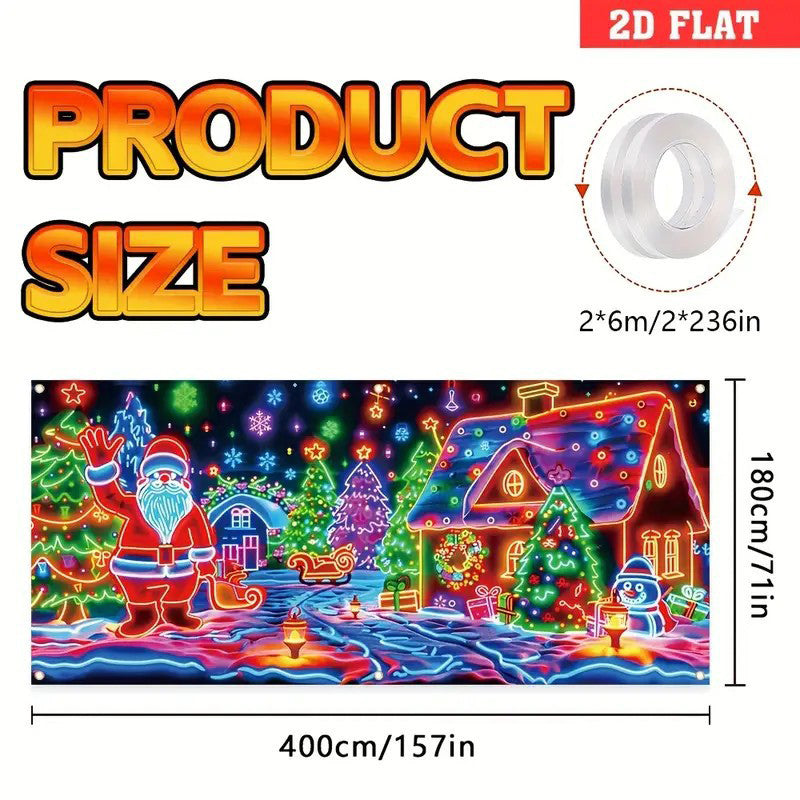 🎇🚪UV Activated Christmas Garage Door Cover Banner, Glows in Dark🔥🎉