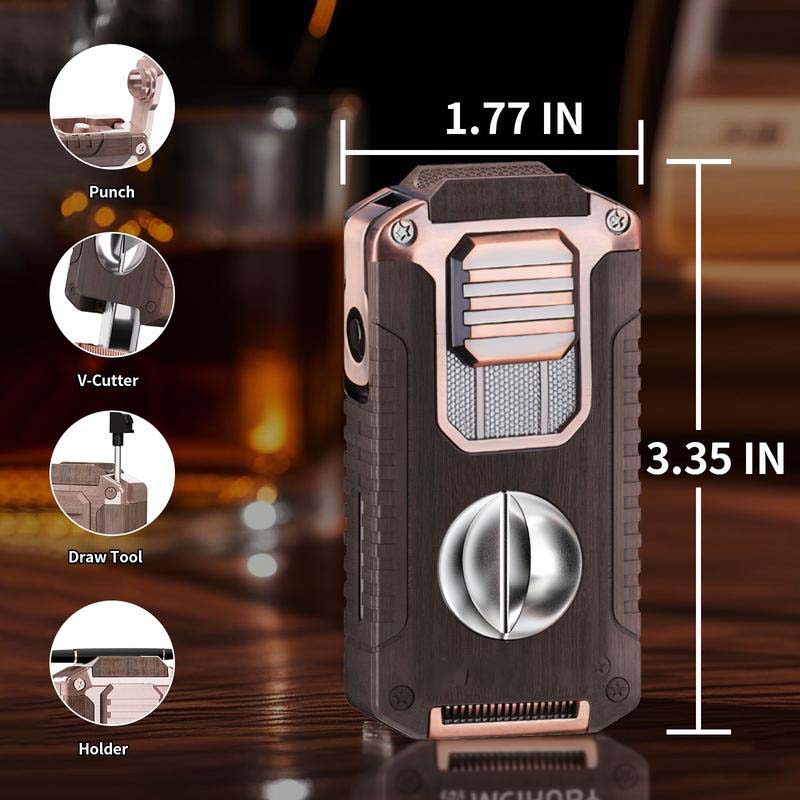 5-in-1 Refillable Cigar Torch Lighter with Cutter
