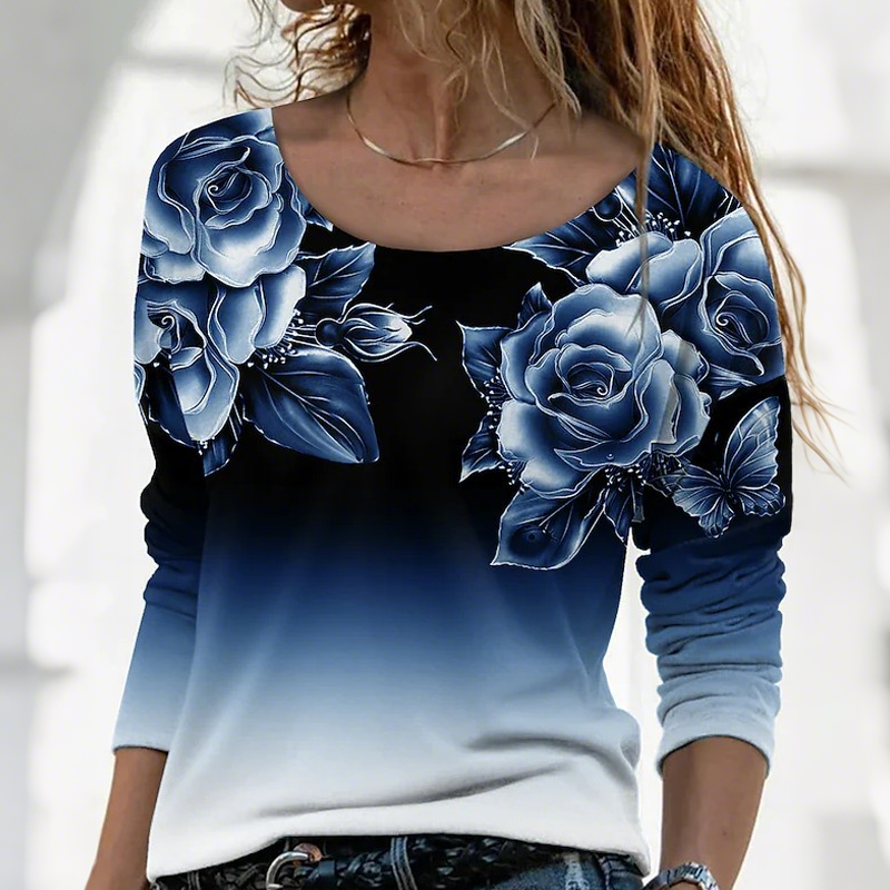 Floral Long Sleeve Round Neck Top